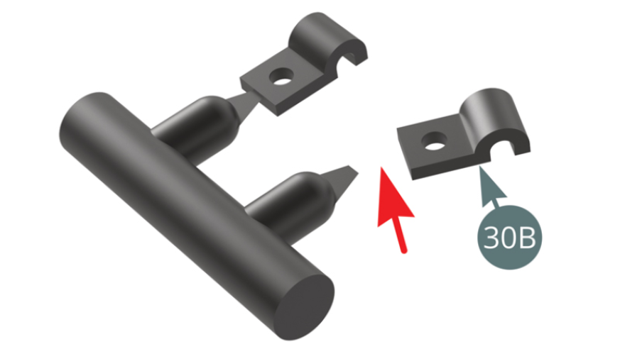 Detach the two mounting brackets 30B from the molding cluster.