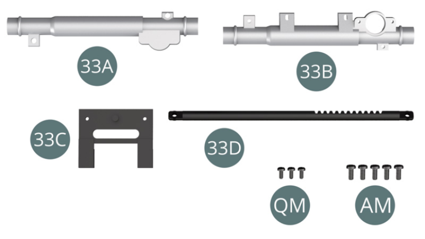 33A Rack half-column 33B Rack half-column 33C Support 33D Steering rack Screw QM M 1.4 x 3 mm (x 3) Screw AM M 1.7 x 4 mm (x 5)