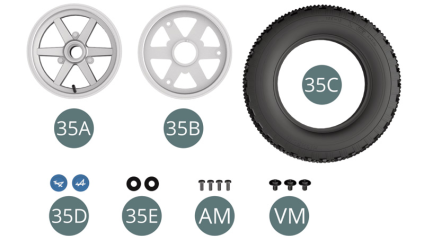 35E Rondelle (x 2)AM Vis M 1,7 x 4 mm (x 4)VM Vis M 2,3 x 4 x 6 mm (x 3)