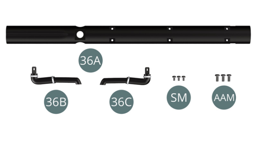 36A Central beam chassis 36B Water pipe left 36C Water pipe rightScrew SM M 1.7 x 3 mm (x 3) Screw AAM M 2.3 x 5 mm (x 3)