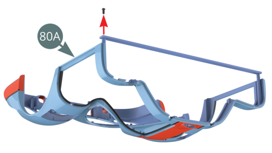 Da la vuelta a la Carrocería (80A) y retira los tornillos de los extremos derecho e izquierdo del soporte transversal (mostrados al lado y abajo).
