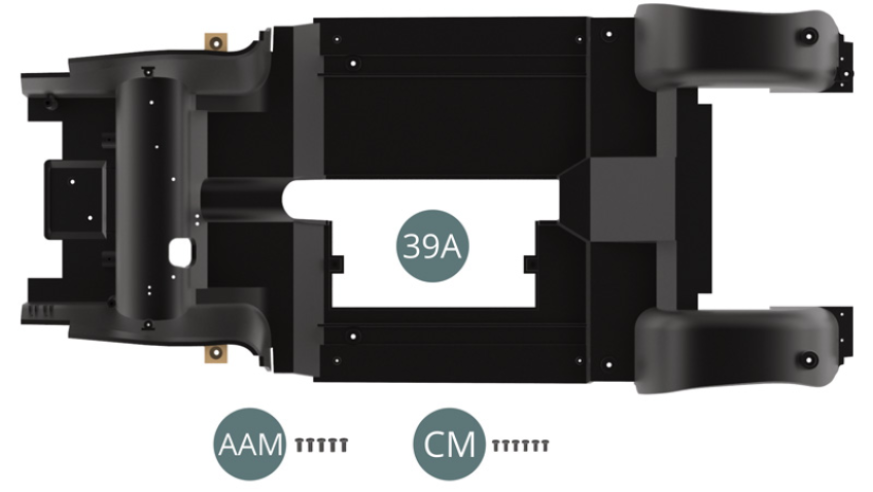 39A Boden des Fahrgestells  Schraube AAM M 2,3 x 5 mm (x 5) Schraube CM M 2,0 x 4 mm (x 6)