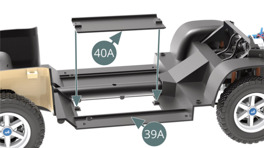 Positionner le panneau de plancher 40A sur le plancher de châssis 39A.