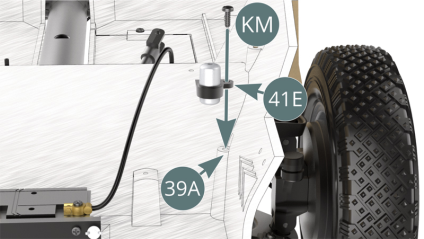 Positionner le réservoir 41E sur le plancher du châssis 39A et le fixer avec une vis KM.