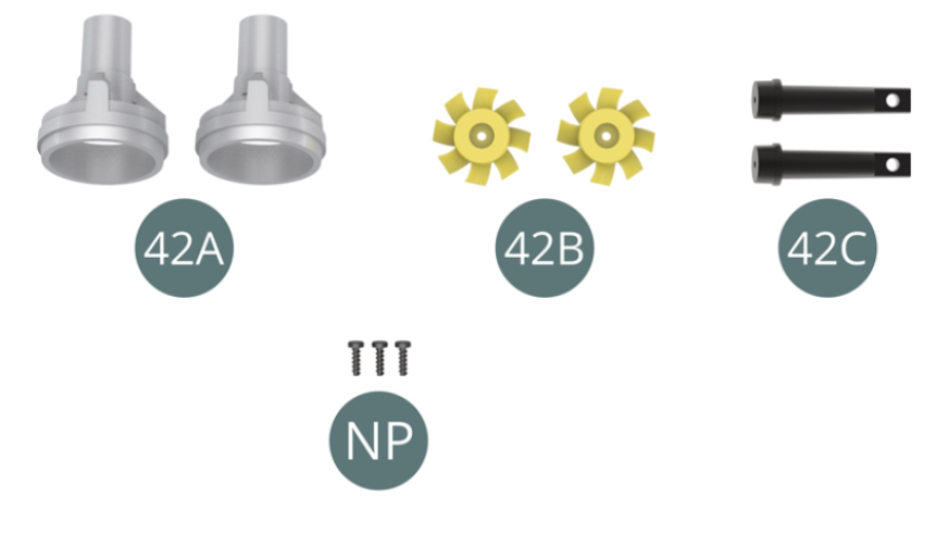 42A Housing radiator cooling fan (x2)42B Radiator cooling fan (x2)42C Radiator cooling fan axis (x2)Screw NP M 1,2 x 4 mm (x3)