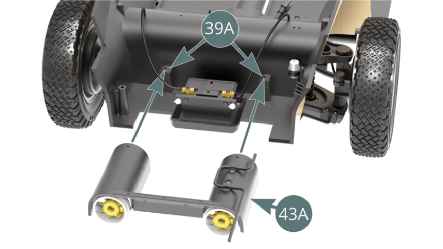 Place the ventilation duct on the protruding parts of the chassis floor (39A) and secure with two AM screws (see the above picture).