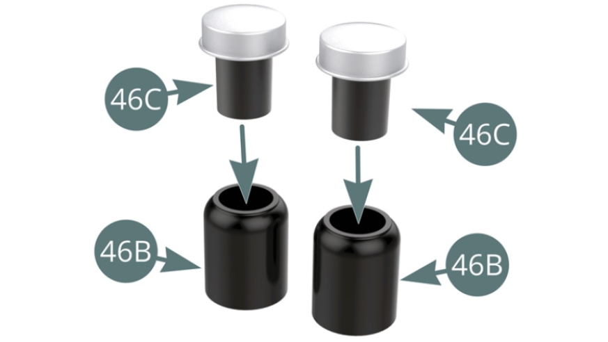 Fit the two caps (46C) onto the brake fluid tanks (46B).