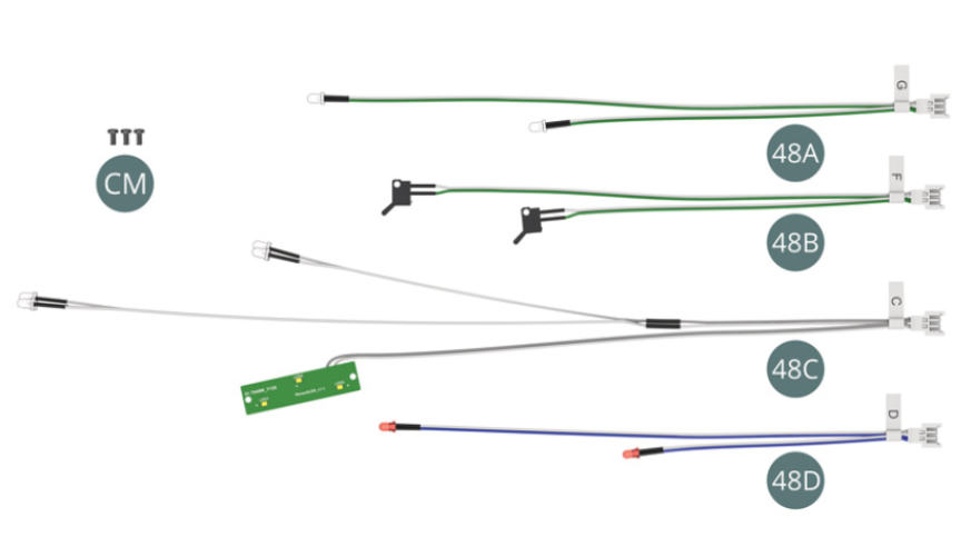 48A LED cable G (green - white) 48B Door switch cable F (green - white) 48C LED cable C (grey - white) 48C LED cable D (blue - white) Screw CM M 2.0 x 4 mm (x 3)