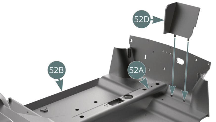 Place the bulkhead (52D) on the cabin floor (52A) using the lugs provided for.