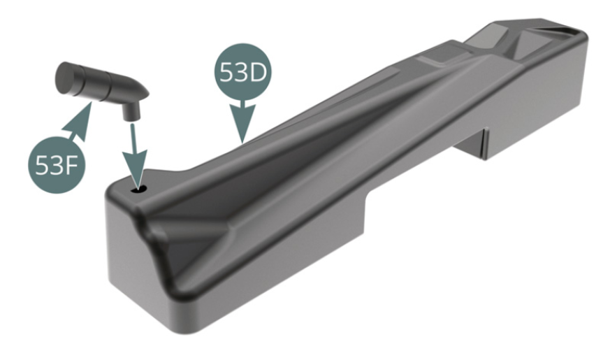 Positionner le goulot de remplissage 53F sur le réservoir d’essence 53D.Positionner le réservoir d’essence sur le plancher d’habitacle 52A par le fond 53E et le fixer avec deux vis BP.