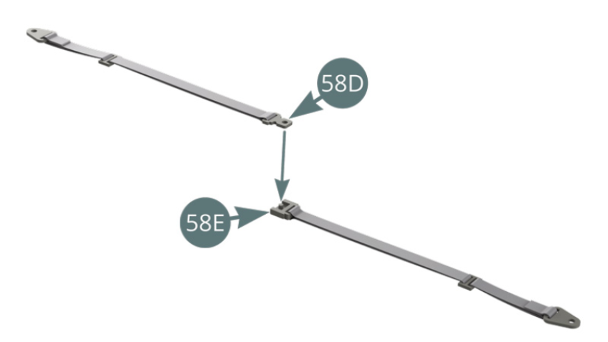 Place the locking buckle (58D) of the left belt strap on the locking buckle (58E) of the right belt strap.