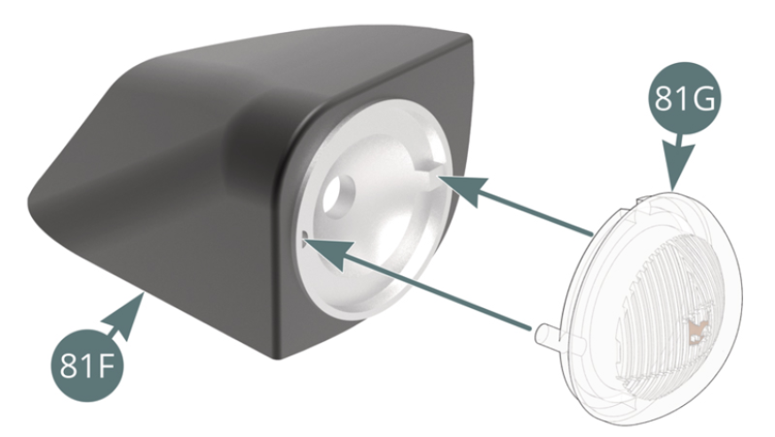 Posicione a lente do farol pequeno (81G) na caixa do farol pequeno (R) (81F).