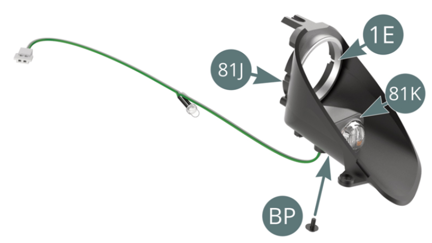 Positionner le boîtier de petit phare (L) 81K sur le nouveau boîtier de phare gauche 81J et le fixer avec une vis BP. Positionner l’enjoliveur de grand phare 1E sur le boîtier de phare gauche 81J. Positionner le réflecteur de grand phare 1G (et la lentille 1F) sur le boîtier de phare gauche 81J et le fixer avec une vis AP.