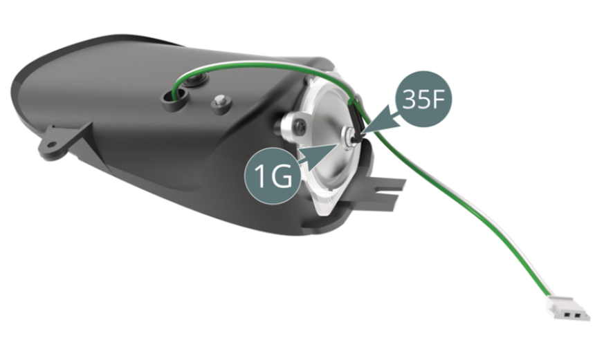 Connecter la seconde LED du câble des LED de phares 35F au réflecteur de grand phare 1G. 