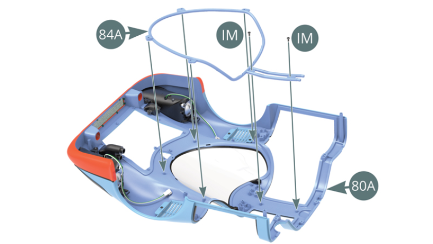 Posizionare il roll bar superiore (84A) nella carrozzeria (80A) e fissarlo con due viti IM.