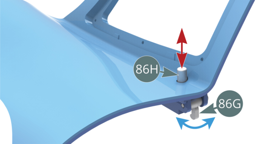 Appuyer une nouvelle fois sur le bouton de déverrouillage 86H pour vérifier que le loquet 86G bascule toujours correctement.