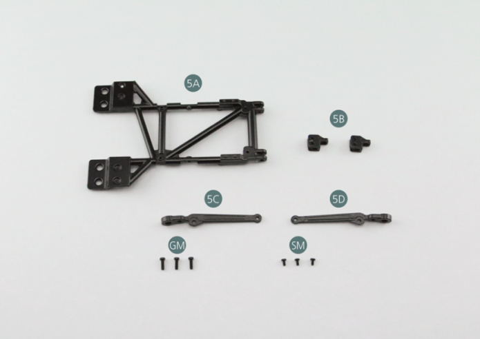 5A Telaio inferiore 5B Supporto di montaggio (x 2) 5C Braccio inferiore della sospensione sinistro5D Braccio della sospensione inferiore destro Vite SM 1,7 x 3 mm (x 3) Vite GM M 2,0 x 6 mm (x 3)