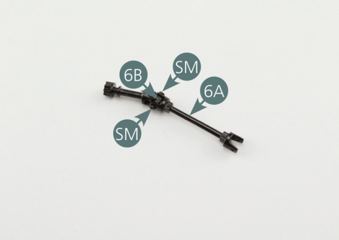 Position the intermediate shaft (6A) on the universal joint (6B) and secure with two SM screws.