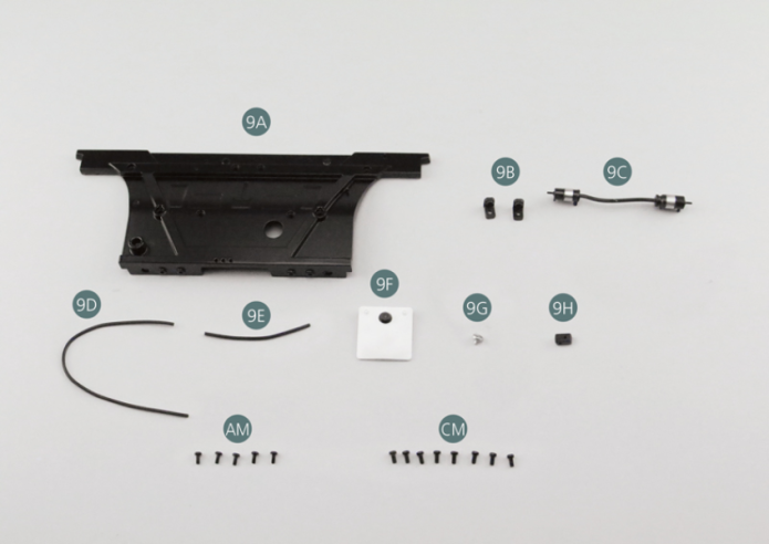 9A Cloison pare-feu9B Support (x 2)9C Filtre et pompe à huile9D Durite d’huile9E Durite d’huile9F Réservoir de liquide lave-glace9G Bouchon9H Joint universelAM Vis M 1,7 x 4 mm (x 5)CM Vis M 2,0 x 4 mm (x 8)