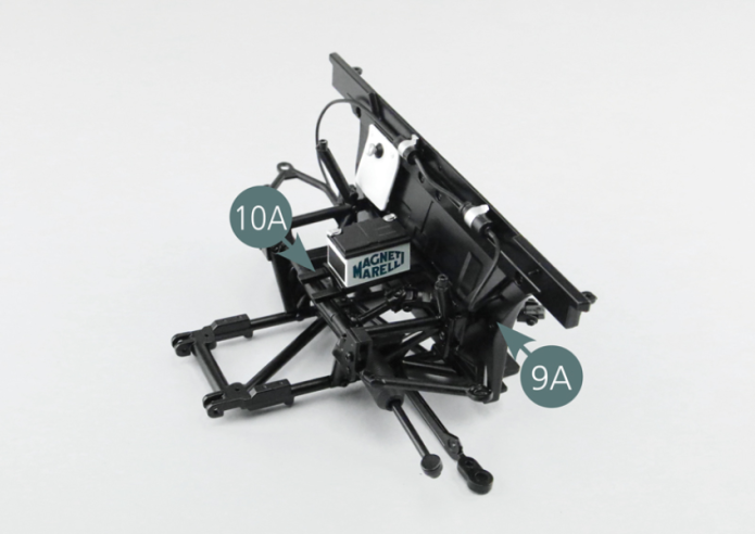 Position the battery support (10A) on the firewall (9A) and fasten it from behind using two SM screws.