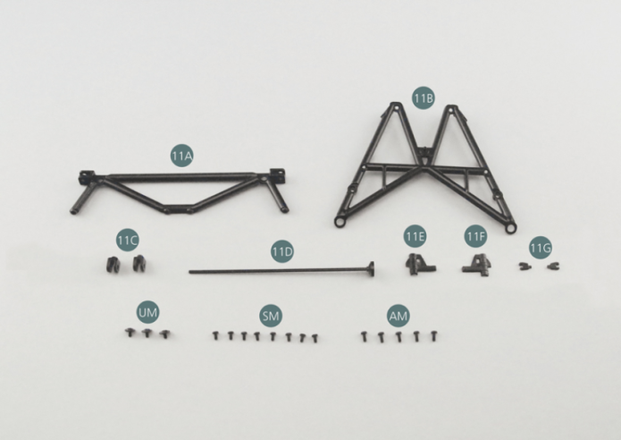 11A Chassis top frame 11B Inclined chassis frame 11C Bracket (x 2) 11D Jack rod 11E Jack lever (female) 