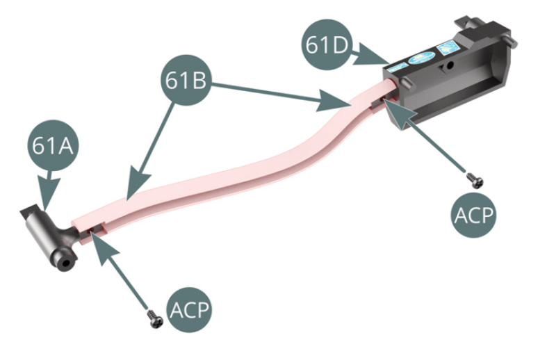 Positionieren Sie die Bogenunterstützung (61A) und den Schaltkasten (61D) am vorderen Verstärkungsbogen (61B) und befestigen Sie sie dann mit zwei ACP-Schrauben. Positionieren Sie den linken und rechten Verstärkungsbogen (61E&61F) jeweils auf der Bogenunterstützung (61A) und dem Schaltkasten (61D) und befestigen Sie sie dann mit zwei ACP-Schrauben.