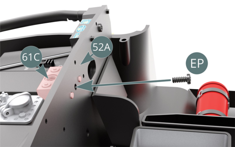 Positionner le boîtier de service 61C sur le plancher d’habitacle 52A et le fixer avec une vis EP (illustration ci-contre).