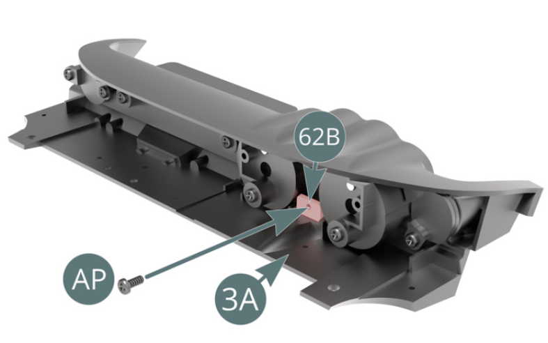 Carefully remove the reading light (3P) from the dashboard (3A) and put it aside for future use. Position the upper steering column housing (62B) in the recess provided on the dashboard (3A), then secure it from behind with an AP screw (see illustrations above).