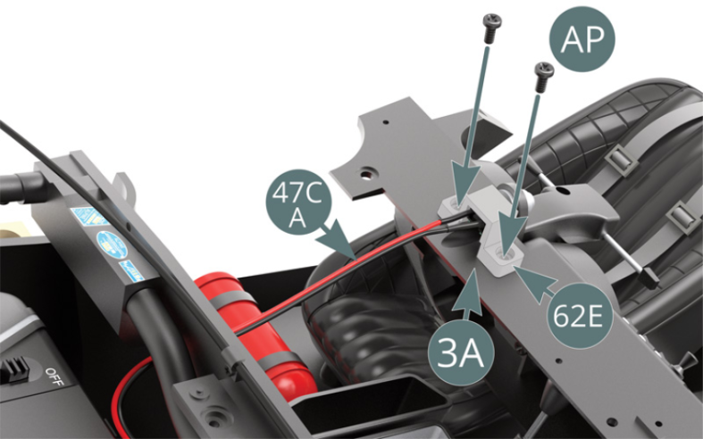 Secure the clamp (62E) to the dashboard (3A) using two AP screws.