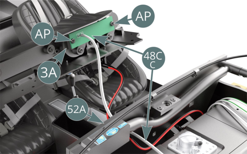 Fixer le circuit imprimé du câble C 48C sur le tableau de bord 3A avec deux vis AP. 