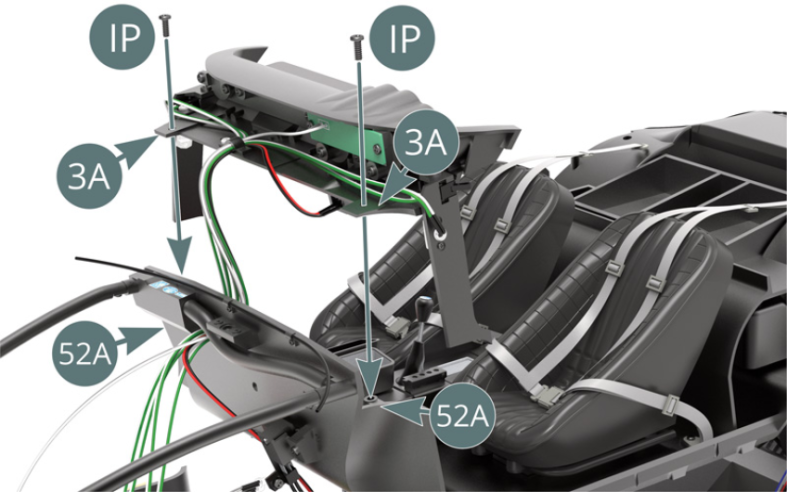 Position the dashboard (3A) on the cabin floor (52A) and secure with two IP screws.