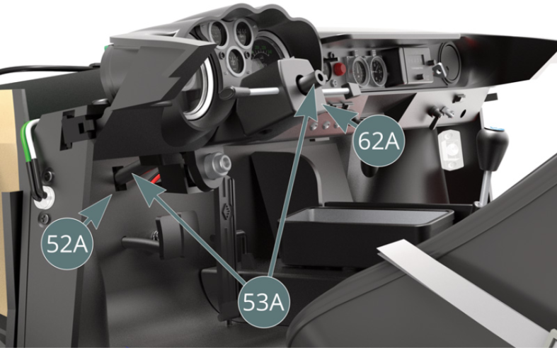 Check that the steering column (53A) is properly passed through the cabin floor (52A) and the lower comodo housing (62A).