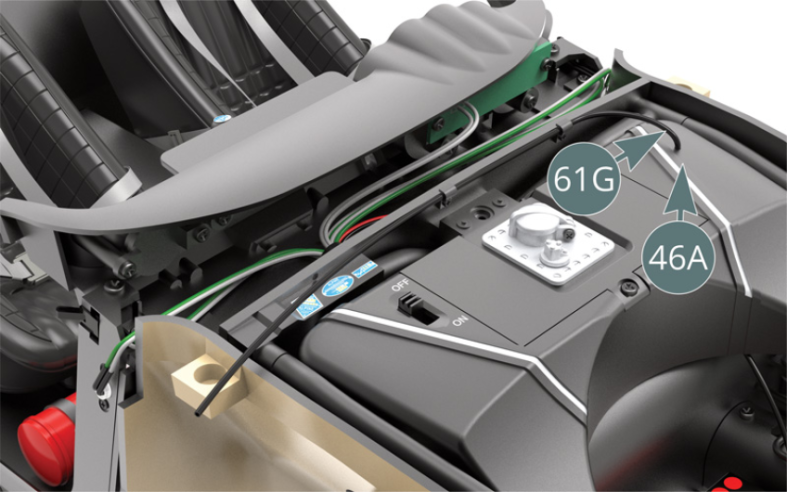 Connect the fuel line (61G) to the fuel tank (46A).