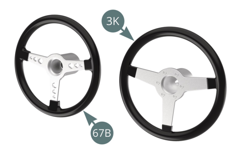 Escolha o modelo de volante (67B ou 3K) de acordo com a sua preferência. A montagem é idêntica para os dois tipos.