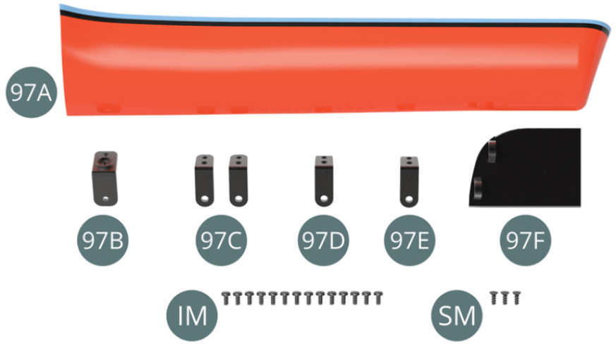 97A Bajo de caja derecho97B Soporte superior97C Soporte #1 (x 2)97D Soporte #297E Soporte # 397F Panel frontalTornillo IM M 1,7 x 3,5 mm (x 14)Tornillo SM M 1,7 x 3,5 mm (x 3)