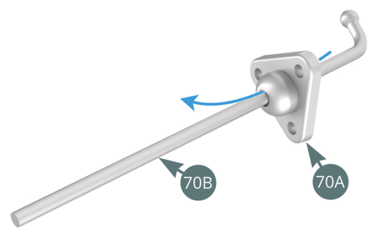 Engage the rod (70B) in the central opening of the support bracket (70A). Slide the left sun visor (70C) into the rod (70B).