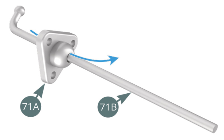 Engage the rod (71B) in the central opening of the support bracket (71A). Slide the right sun visor (71C) into the rod (71B).