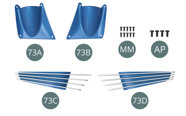 73A Écope d’aération gauche73B Écope d’aération droite73C Grille d’aération gauche73D Grille d’aération droiteMM Vis M 1,2 x 3 mm (x 10)AP Vis M 1,7 x 4 mm (x 4)