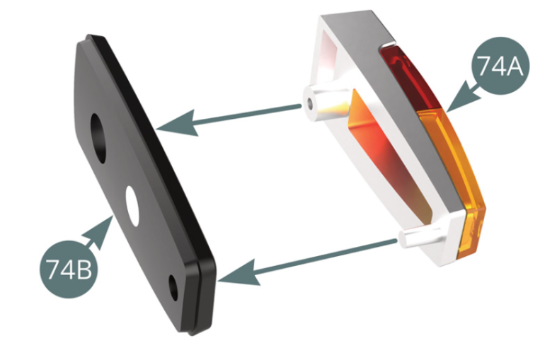 Place the left rear light (74A) on the left rear light bracket (74B).