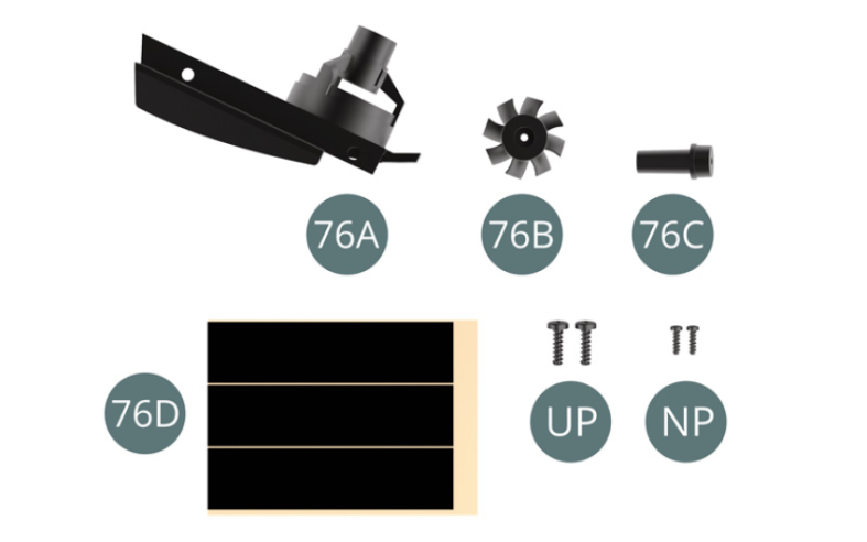 76D Klebeband (x 3) Schraube UP M 1,7 x 6 mm (x 2) Schraube NP M 1,2 x 4 mm (x 2) 