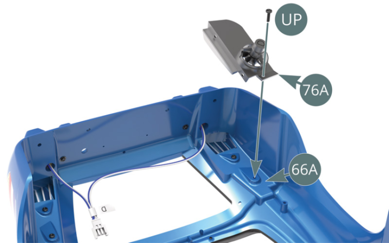 Position the oil radiator fan housing (76A) underneath the bodywork (66A) and secure with a UP screw.