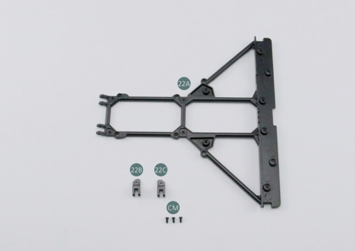 22A Bastidor inferior de chasis trasero22B Soporte del brazo de suspensión izquierdo 22C Soporte del brazo suspensión derecho Tornillo CM M 2,0 x 4 mm (x 3) 