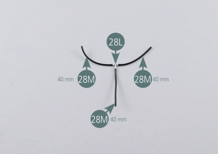 Cut three additional sections 40mm long from the fuel hose (28M) and connect them to the third T-fitting (28L) as shown. Connect two free ends of the sections to the fuel pump. Check the correct positioning of the connections after completing this assembly.