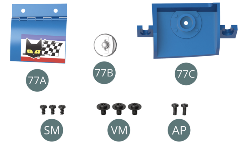 Screw SM M 1.7 x 3 mm (x 3) Screw VM M 2.3 x 4 x 6 mm (x 3) Screw AP M 1.7 x 4 mm (x 2) 