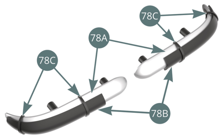 Position the bumper protectors (78B) on the bumpers (78A) and fix each with a rubber rings (78C).