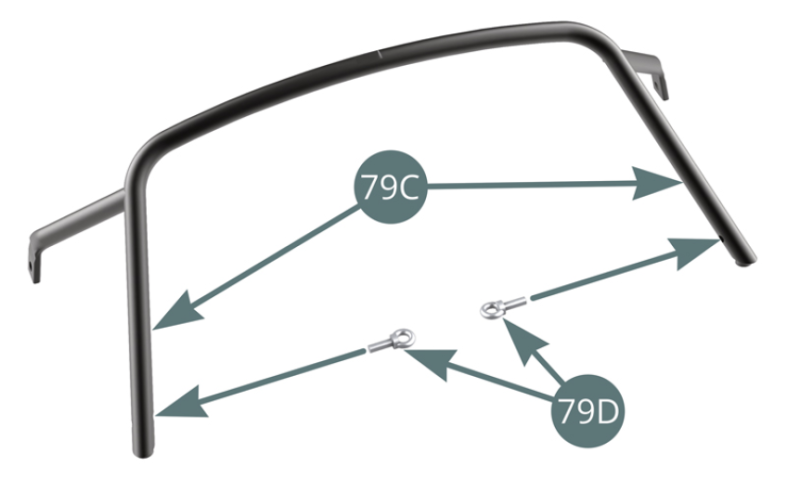 Position the two eye hooks (79D) on the lower rod of the roll bar (79C).