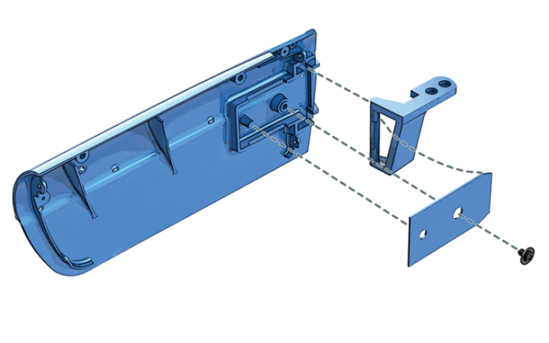 Secure the leaf spring (80C) to the left door (80A) with an AMM screw. Do not overtighten the screw in order to allow the rotation of the hinge (80B).