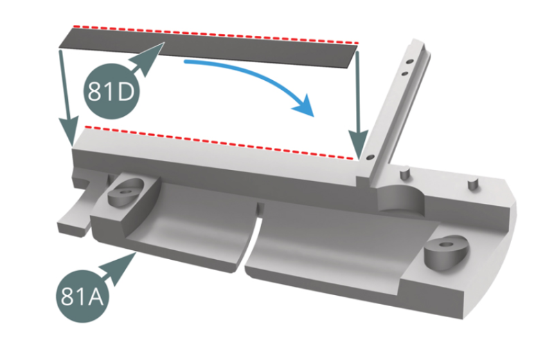 Detach the slider (81D) from its backing paper and gently apply it along the upper edge of the window frame (81A) (as indicated by the red dotted lines).