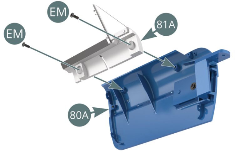 Positionner l’encadrement de vitre 81A sur l’arrière de la portière gauche 80A et le fixer avec deux vis EM.
