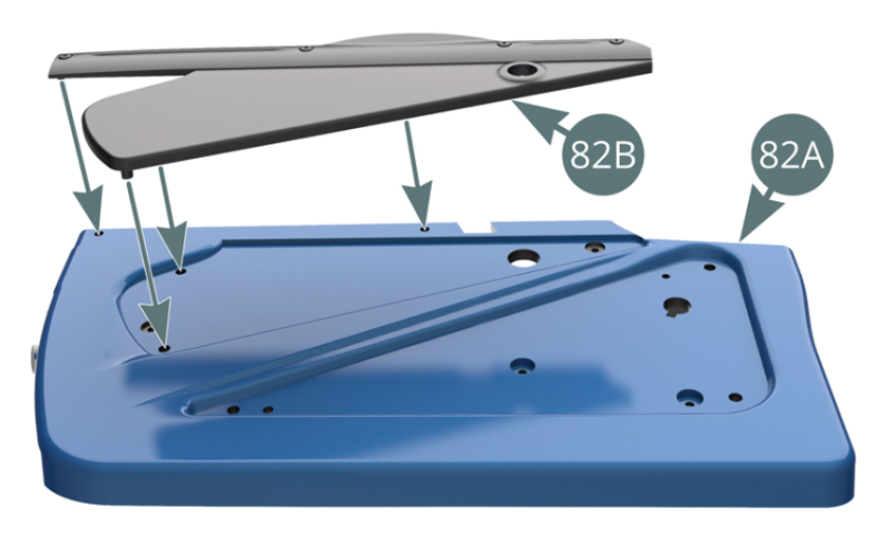 Position the door trim (82B) on the left door interior panel  (82A) and secure it from the other side with two ACP screws (illustrations opposite and below).